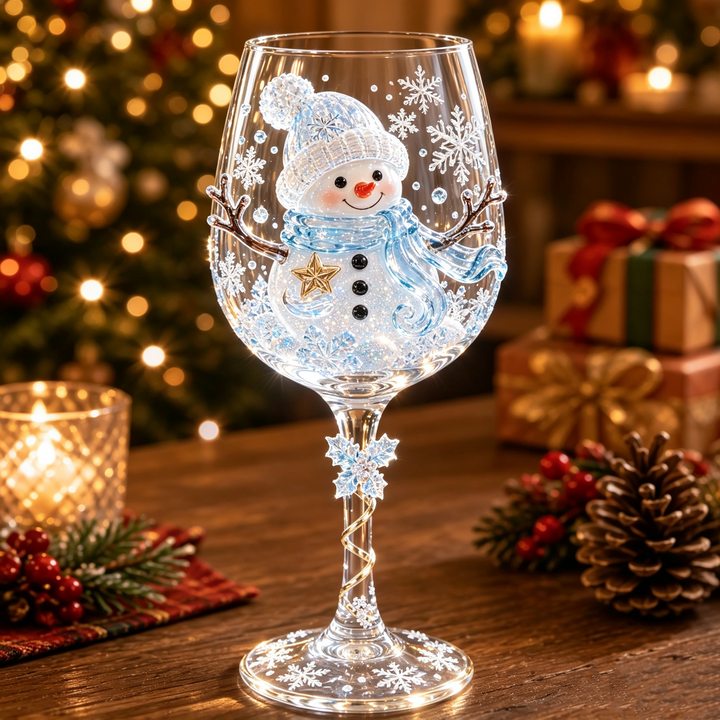 3D Christmas Wine Glass | Festive Raised Design