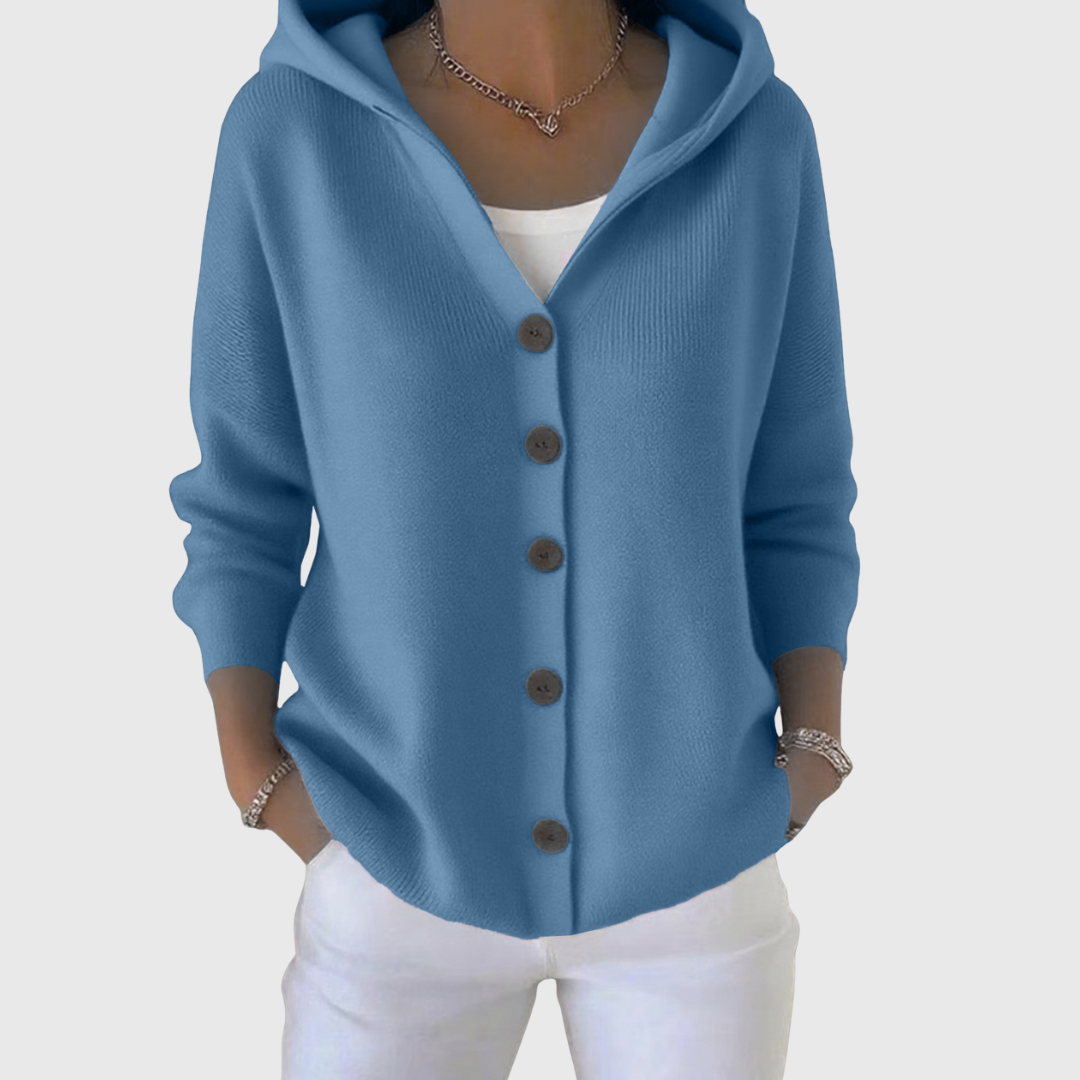 ELISORA™ – Button-Up Hooded Cardigan