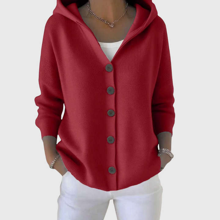 ELISORA™ – Button-Up Hooded Cardigan