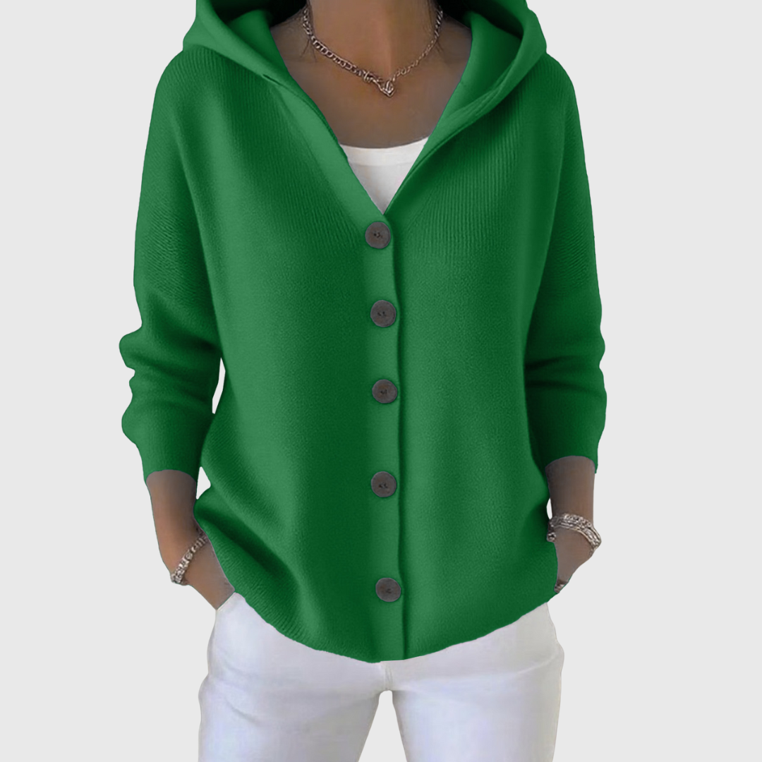 ELISORA™ – Button-Up Hooded Cardigan