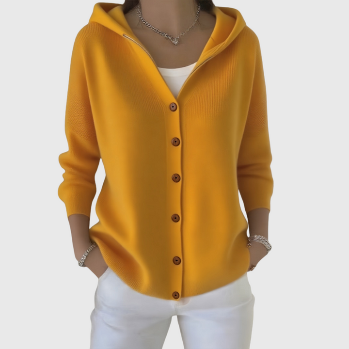 ELISORA™ – Button-Up Hooded Cardigan