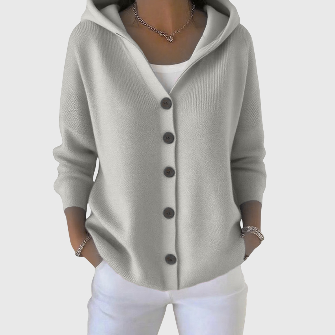 ELISORA™ – Button-Up Hooded Cardigan