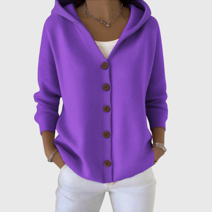 ELISORA™ – Button-Up Hooded Cardigan