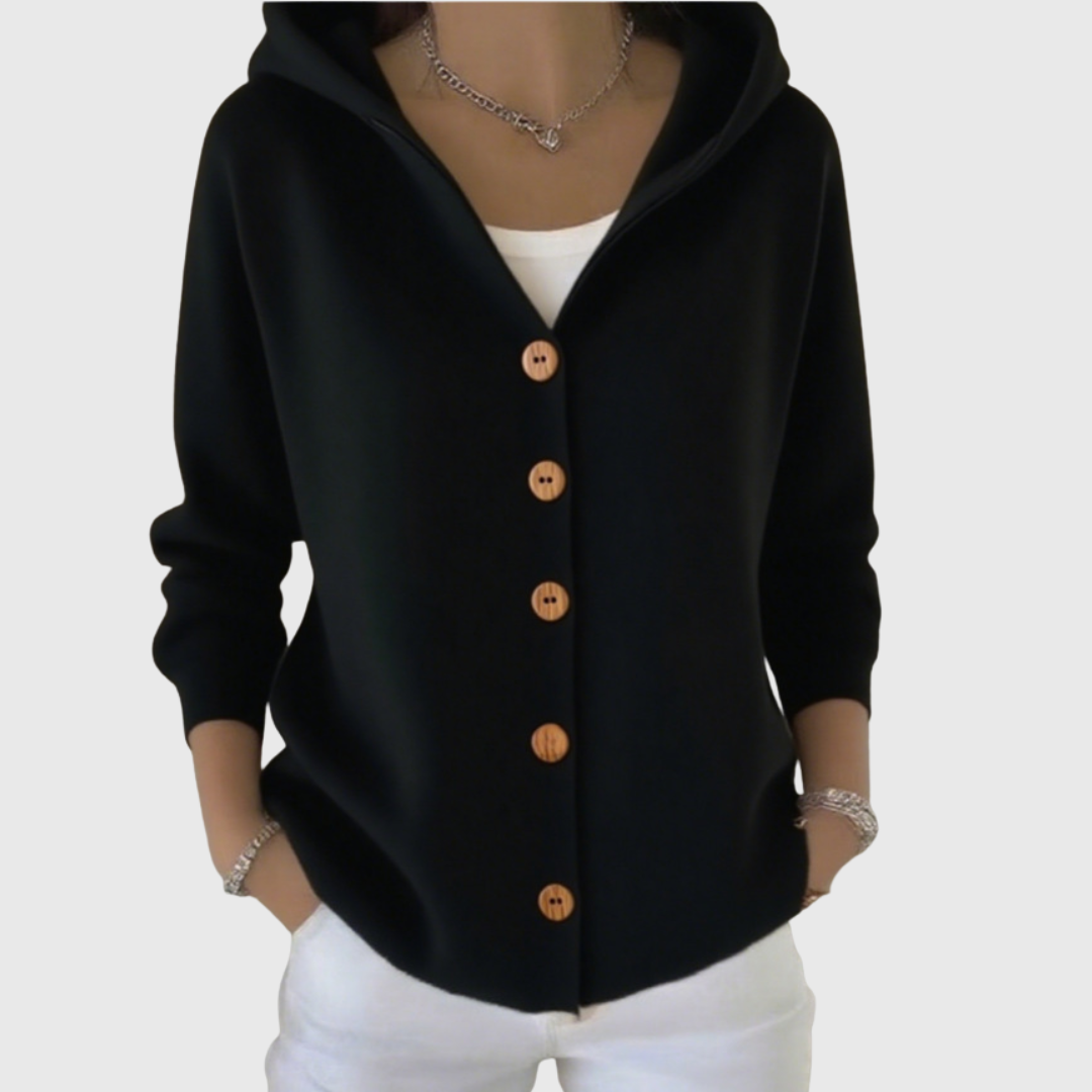 ELISORA™ – Button-Up Hooded Cardigan