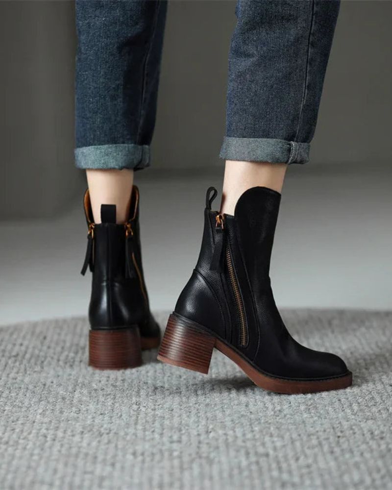 ANNA™ – Elegant Leather Boots with Comfy Heel
