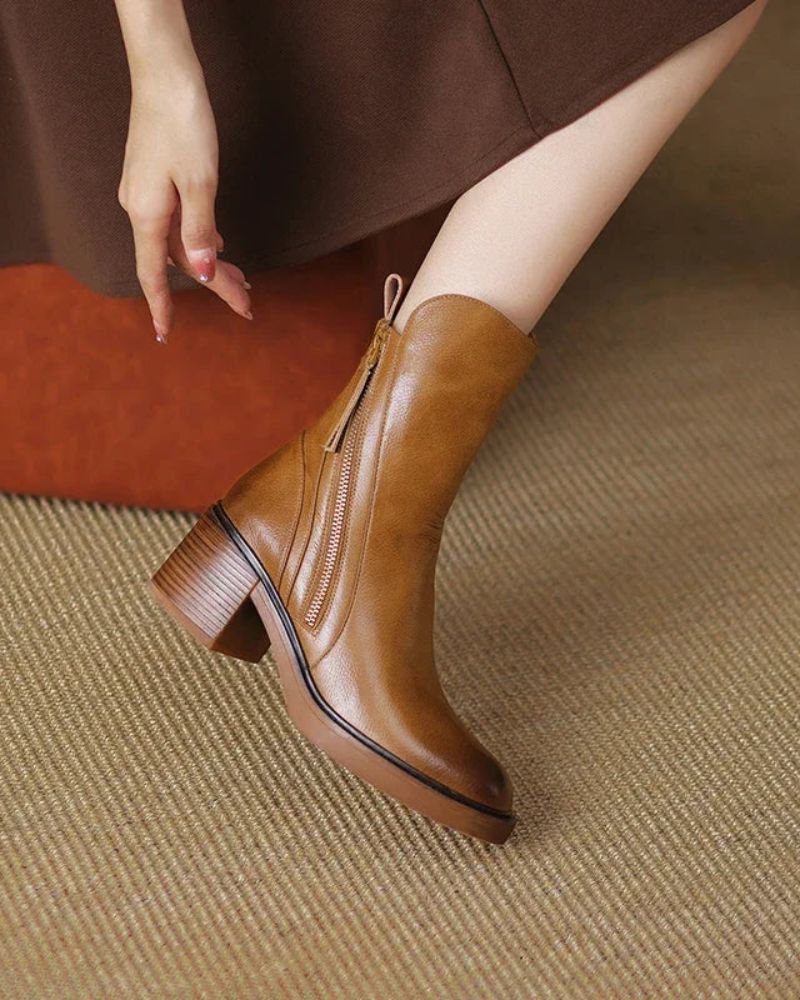 ANNA™ – Elegant Leather Boots with Comfy Heel
