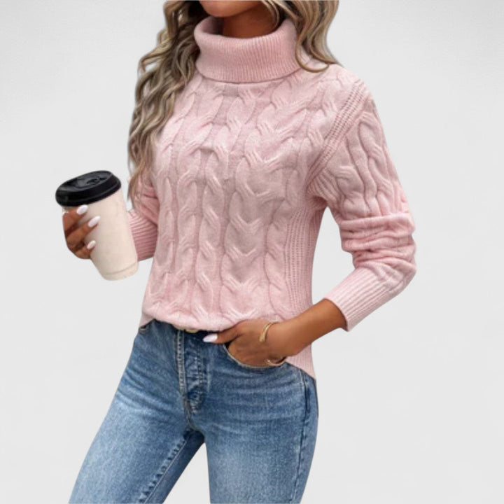 Elizabeth - Elegant Cable Knit Turtleneck Jumper