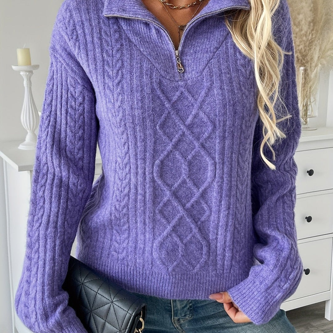 Elin - Ladies' zip-up cable knit jumper
