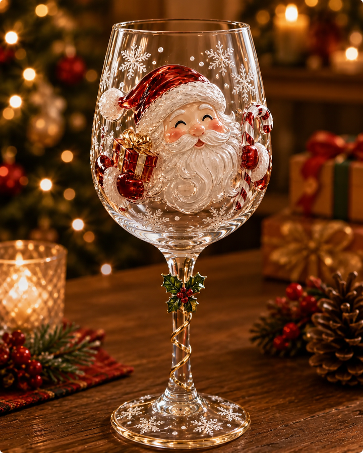 3D Christmas Wine Glass | Festive Raised Design
