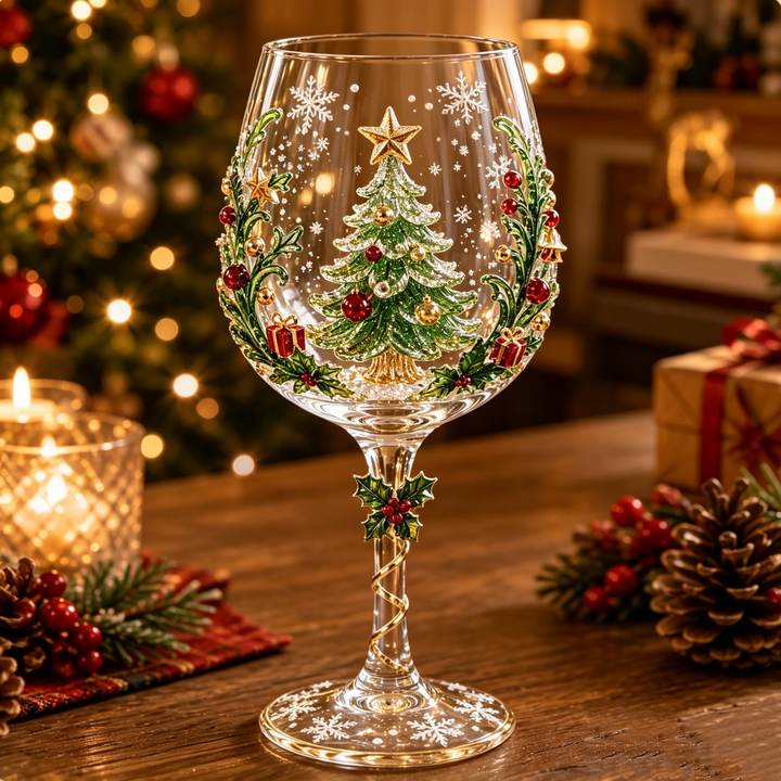 3D Christmas Wine Glass | Festive Raised Design