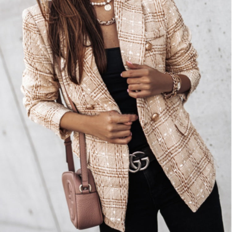 ARIELLE™ – Chic Plaid Double-Breasted Tweed Blazer