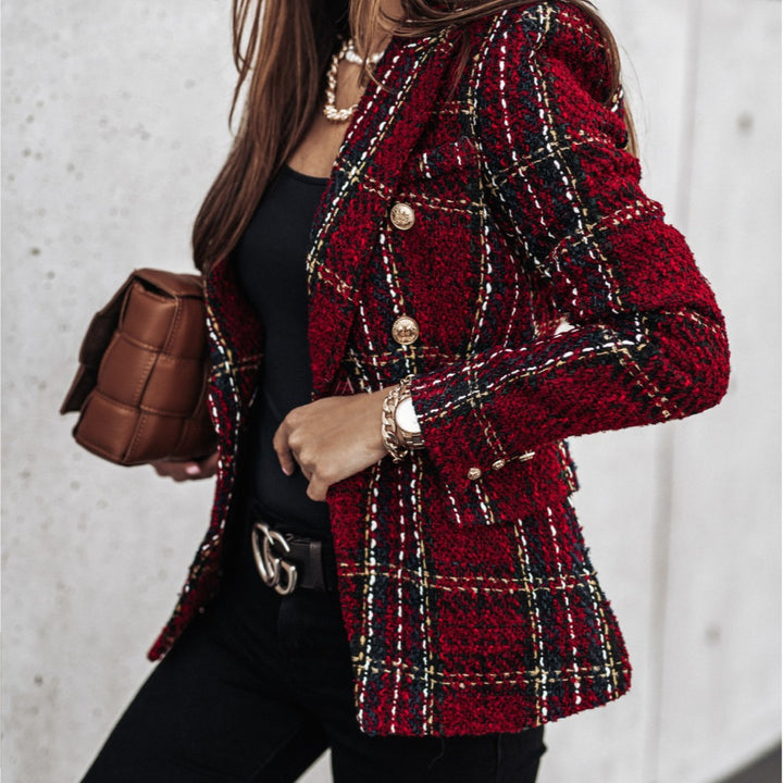 ARIELLE™ – Chic Plaid Double-Breasted Tweed Blazer
