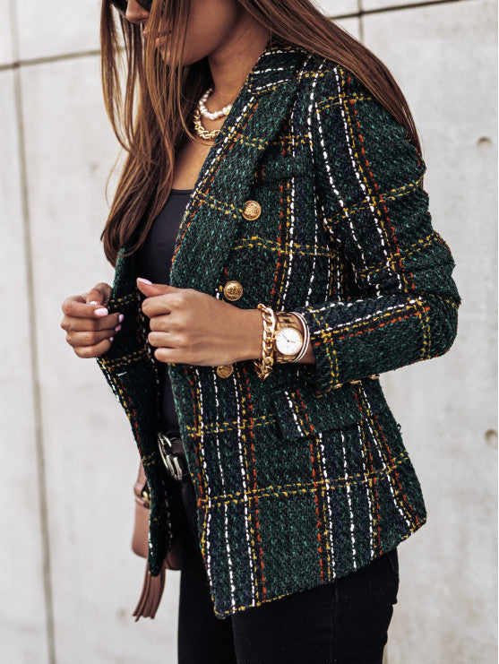 ARIELLE™ – Chic Plaid Double-Breasted Tweed Blazer