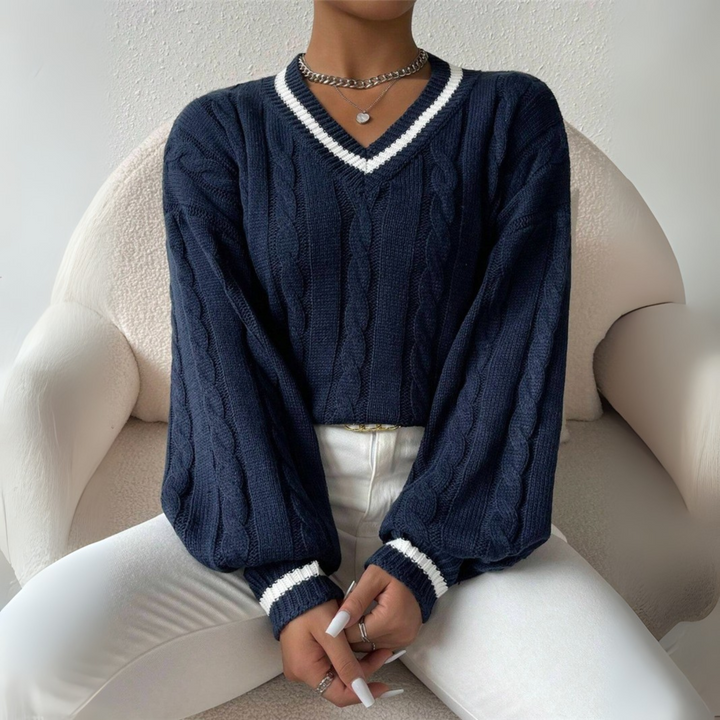 SOVU™ - Chic Long Sleeve V-Neck Sweater