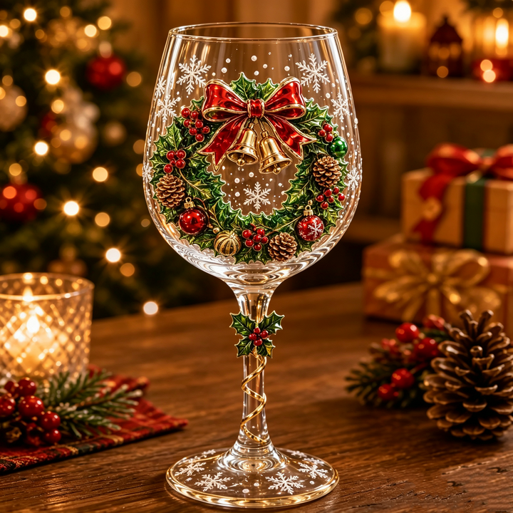 3D Christmas Wine Glass | Festive Raised Design