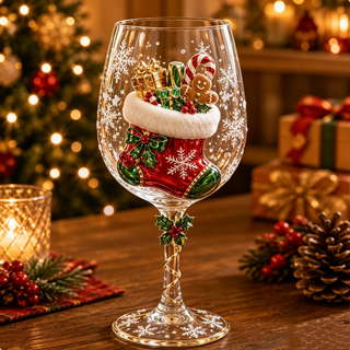 3D Christmas Wine Glass | Festive Raised Design