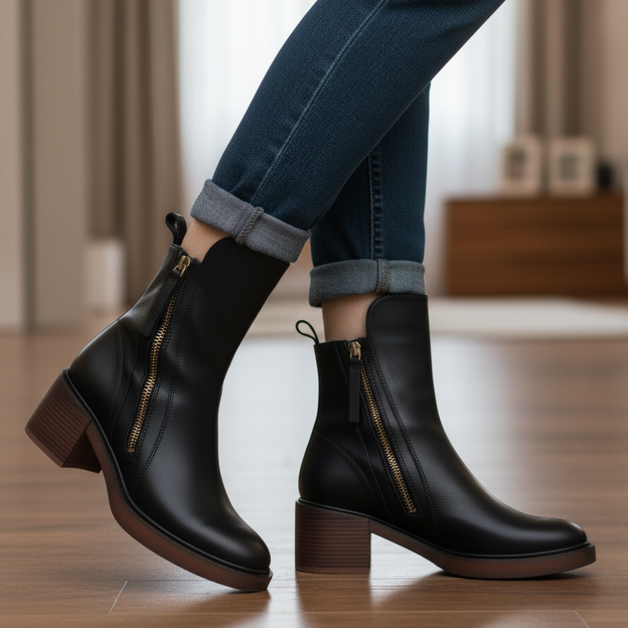 ANNA™ – Elegant Leather Boots with Comfy Heel