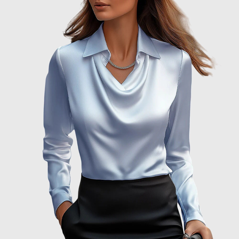 SERENA™ – Draped Collar Satin Blouse