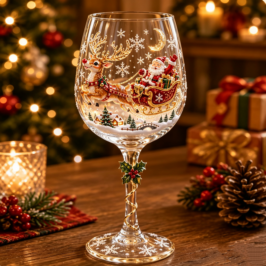 3D Christmas Wine Glass | Festive Raised Design