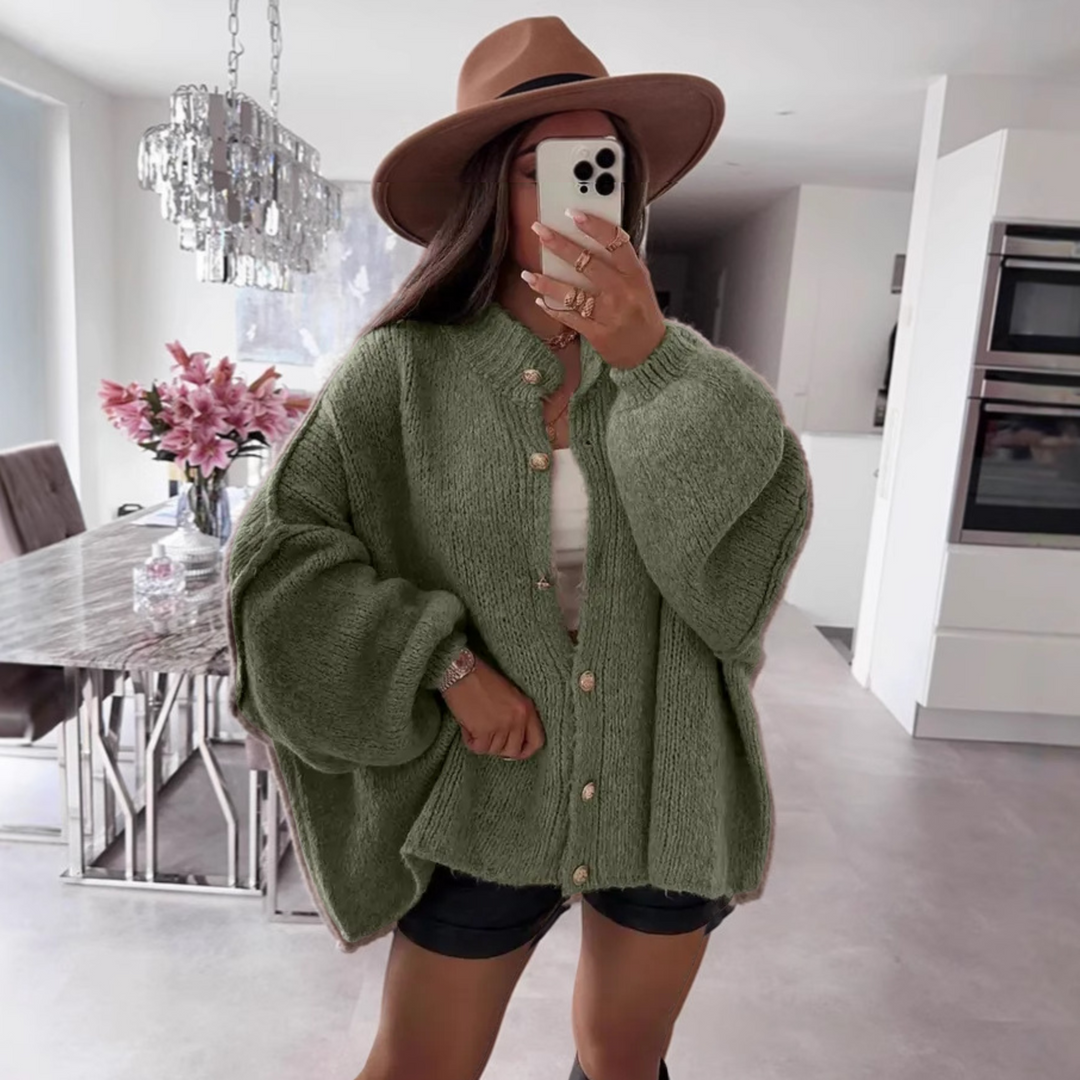 VANDANA™ - Classic Button-Down Long Sleeve Cardigan