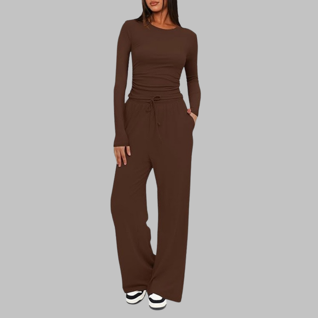 BELLE™ - Casual Long Sleeve Top and Wide Leg Pants Set
