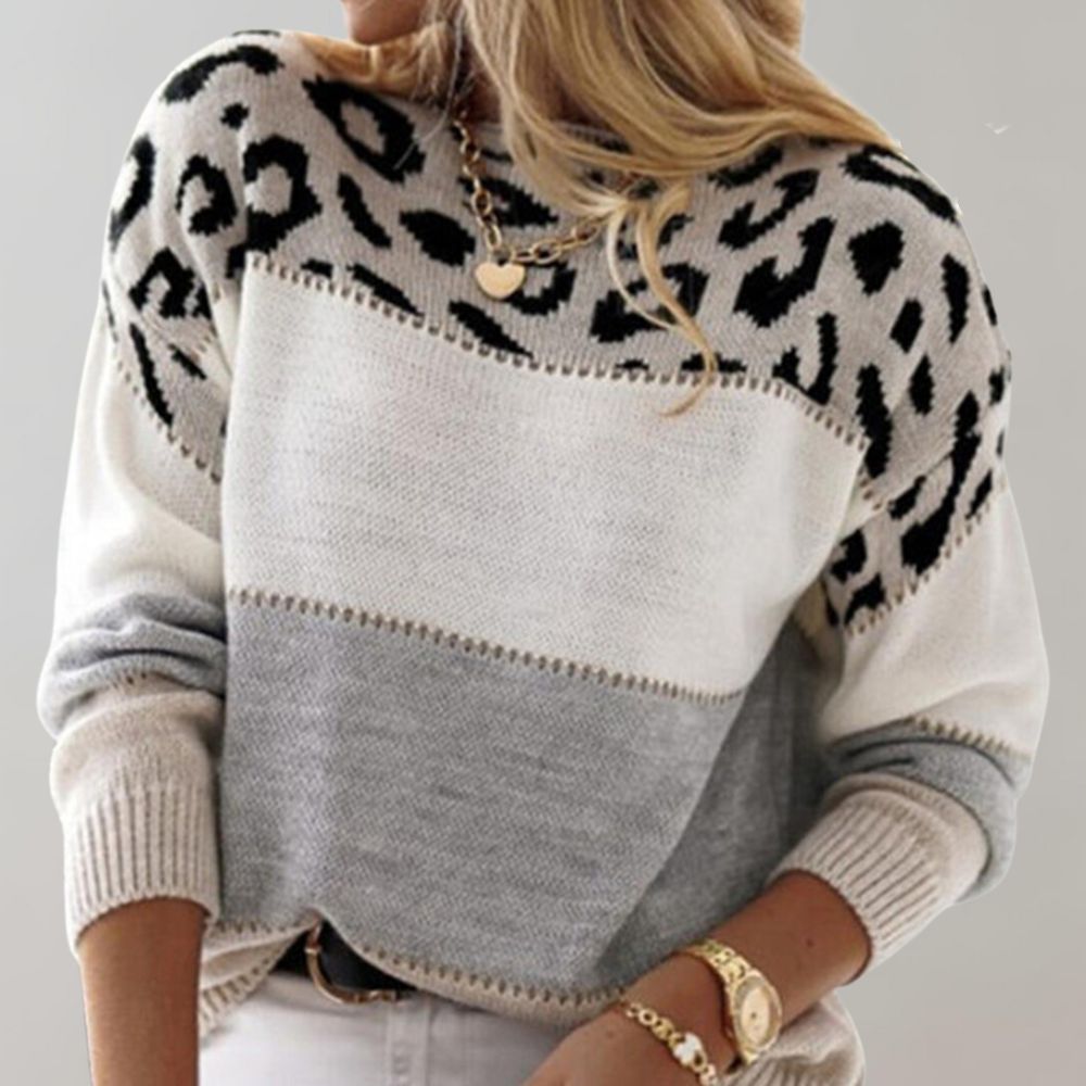DOLLY™ – Colourblock Leopard Knit Jumper