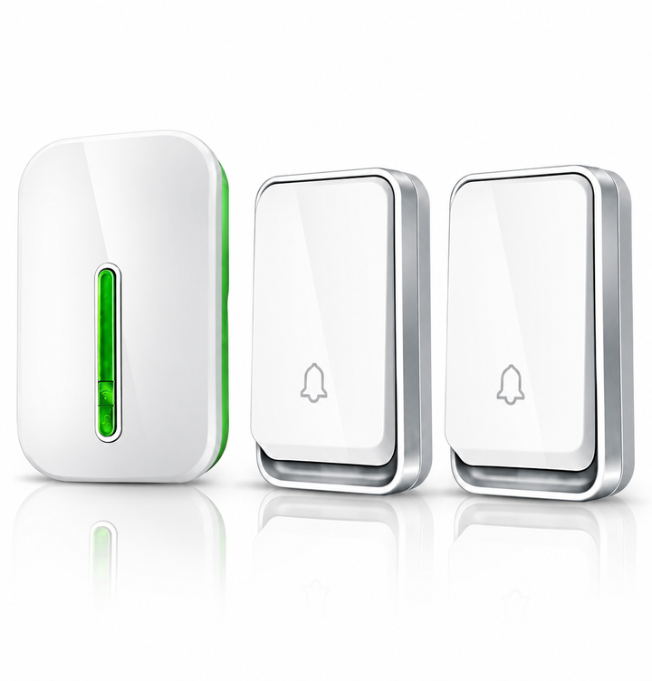 Wireless doorbell set with 2 buttons and 1 receiver