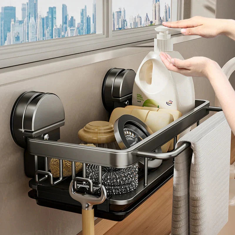 Kitchen Sink Suction Cup Storage Rack with Drain Tray