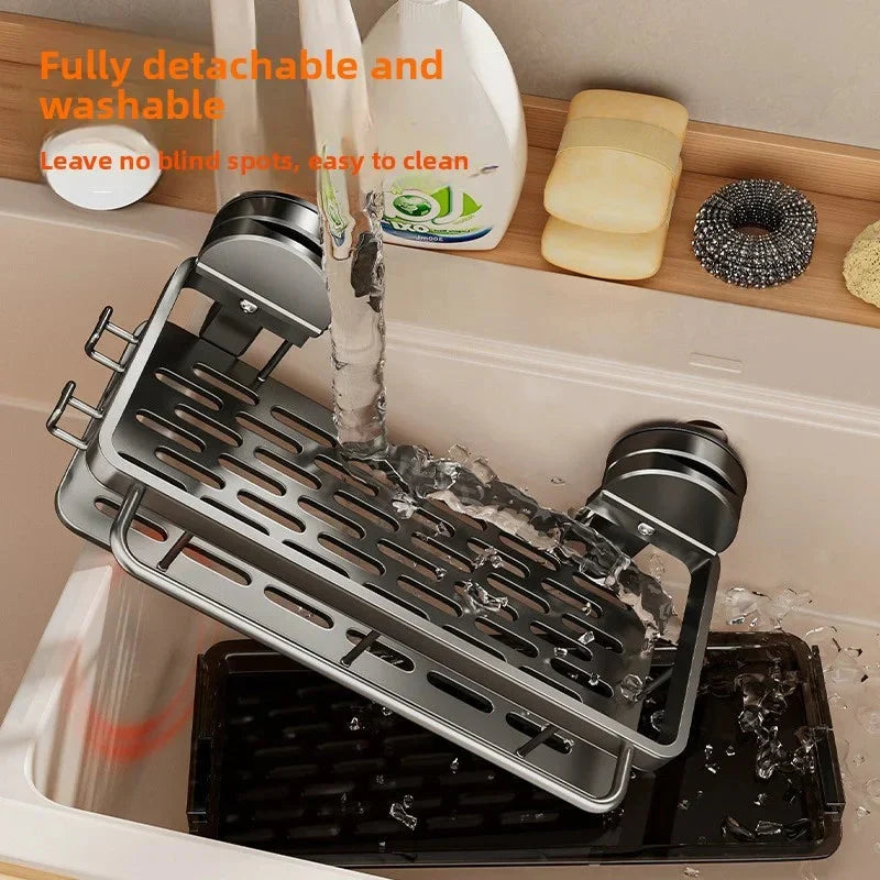 Kitchen Sink Suction Cup Storage Rack with Drain Tray