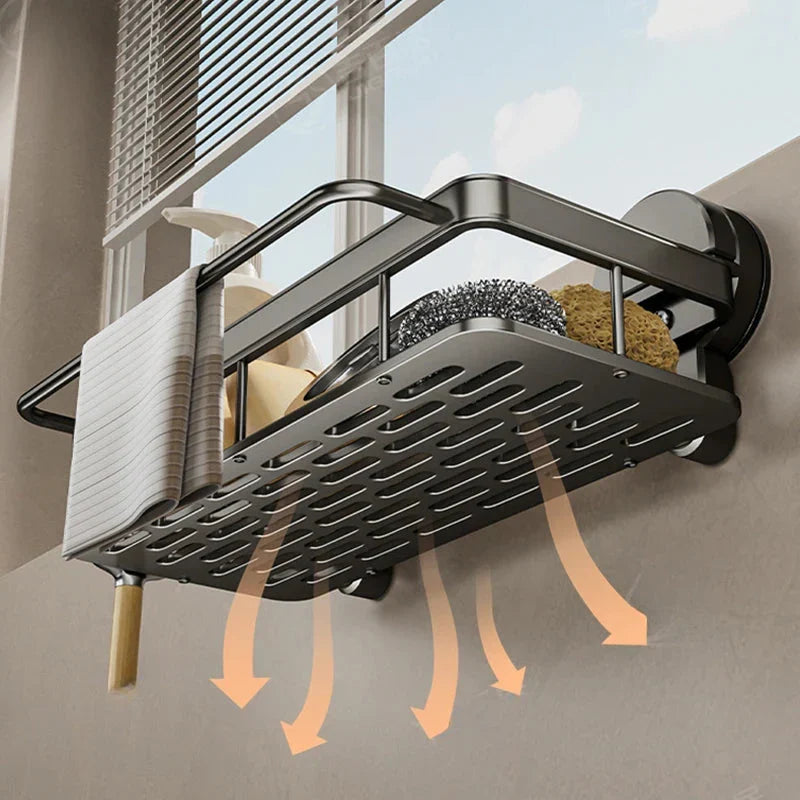 Kitchen Sink Suction Cup Storage Rack with Drain Tray
