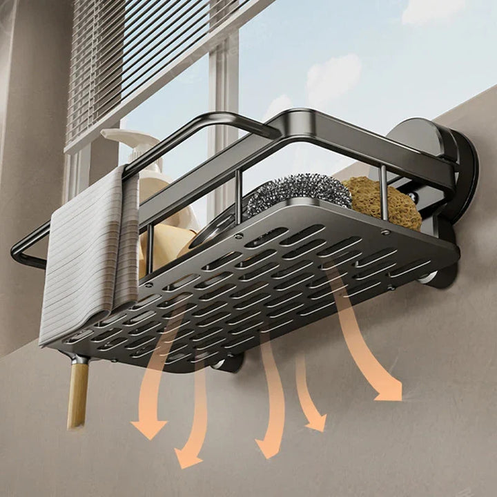 Kitchen Sink Suction Cup Storage Rack with Drain Tray