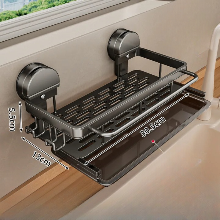 Kitchen Sink Suction Cup Storage Rack with Drain Tray