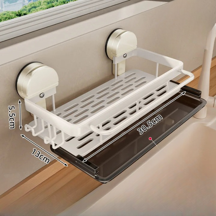 Kitchen Sink Suction Cup Storage Rack with Drain Tray