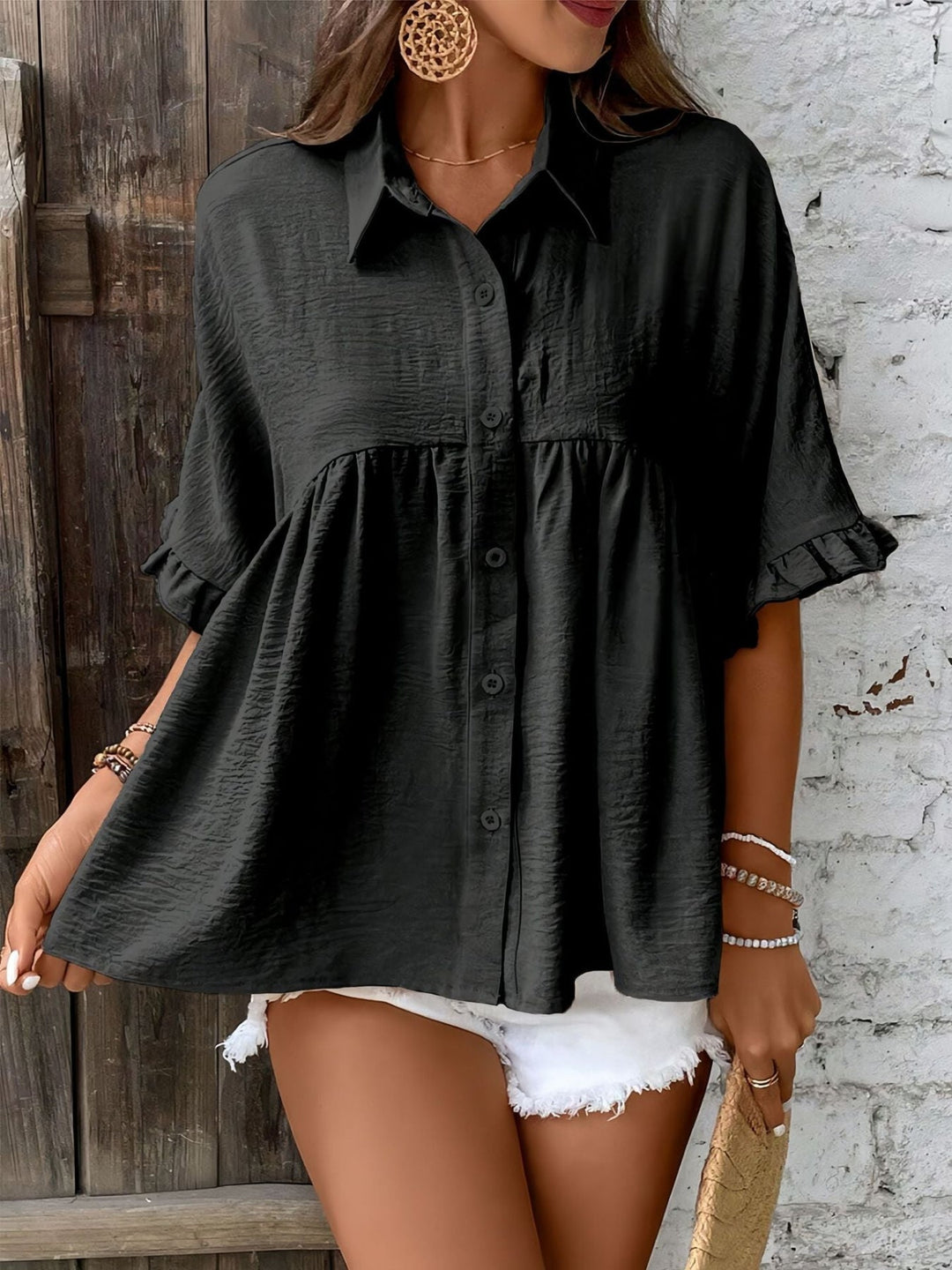 ELLASA™ - Casual Plus Size Ruffle Button-Front Blouse