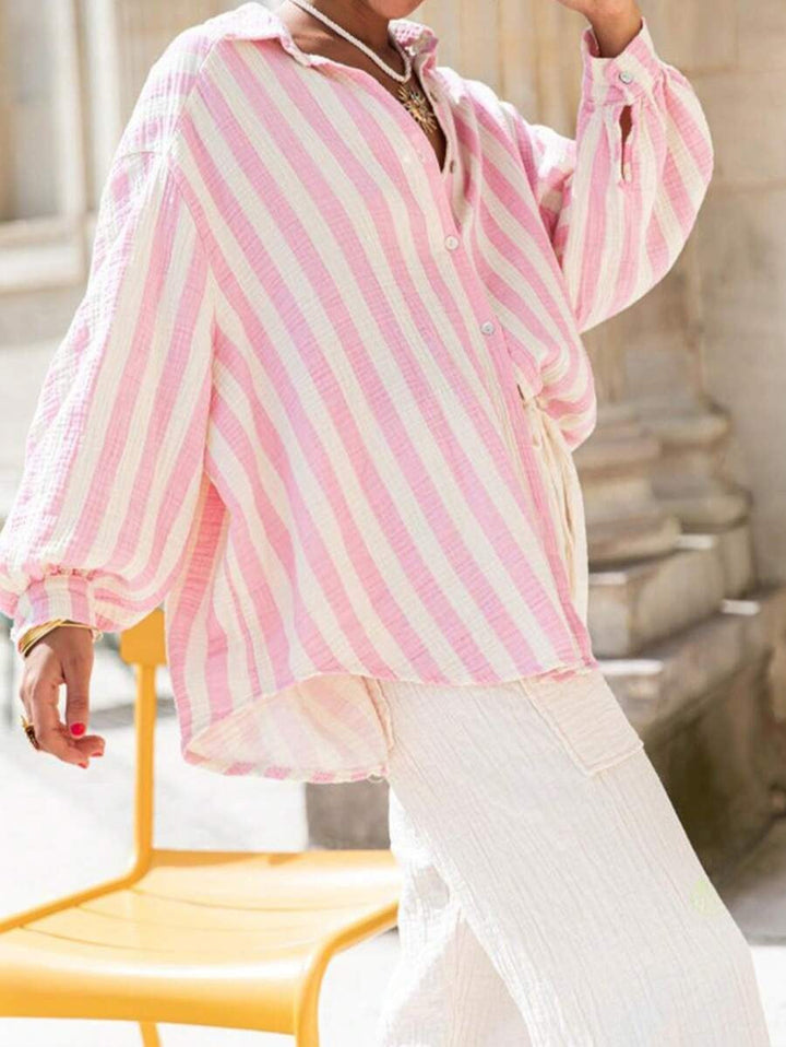 VINCLAIRE™ - Cozy Striped Long Sleeve Button Down Blouse