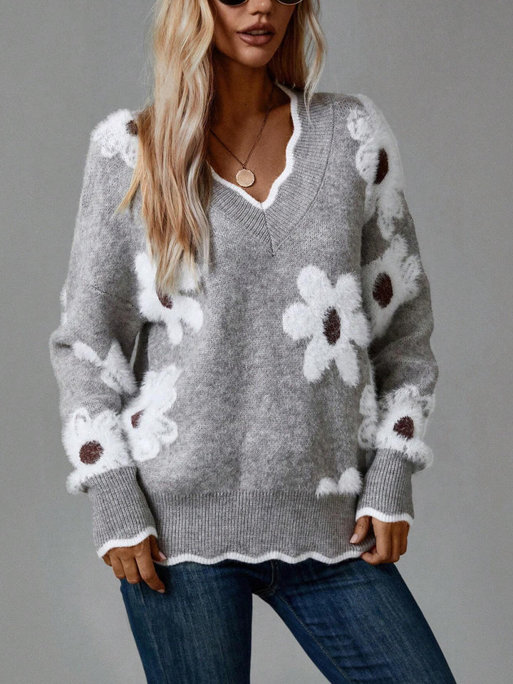 TESSA™ – Floral V-Neck Knit Sweater