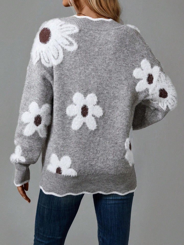 TESSA™ – Floral V-Neck Knit Sweater