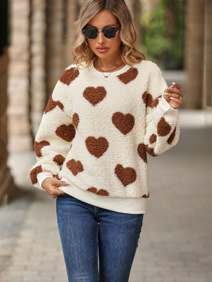 MILA™ – Heart Pattern Sherpa Sweatshirt