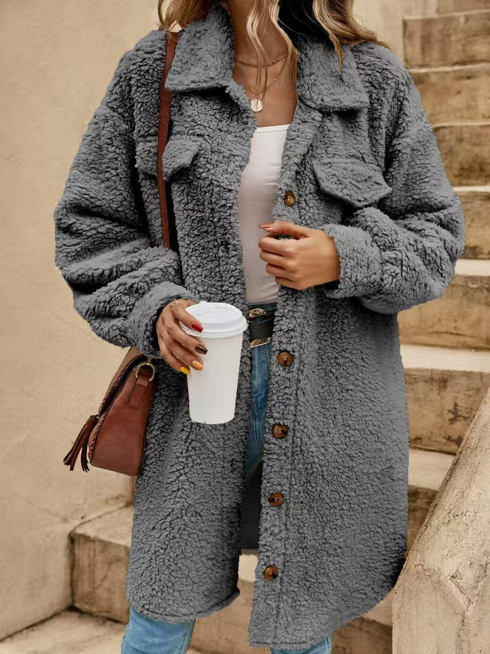 MIRELLE™ – Button-Down Plush Long Coat