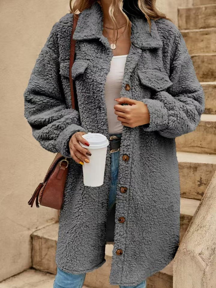 MIRELLE™ – Button-Down Plush Long Coat