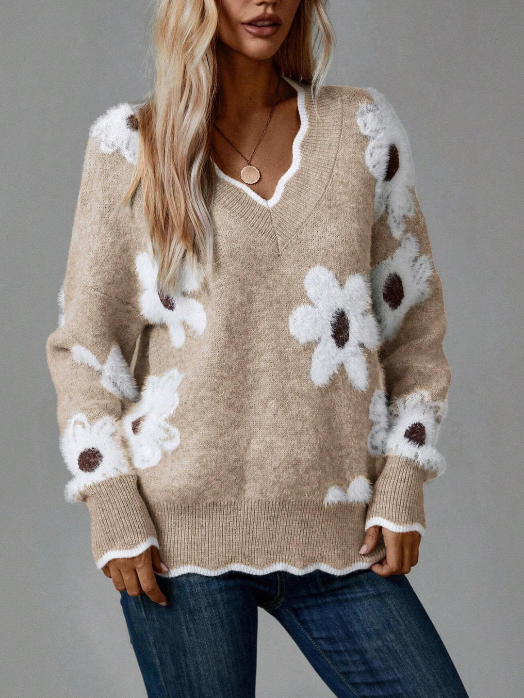 TESSA™ – Floral V-Neck Knit Sweater