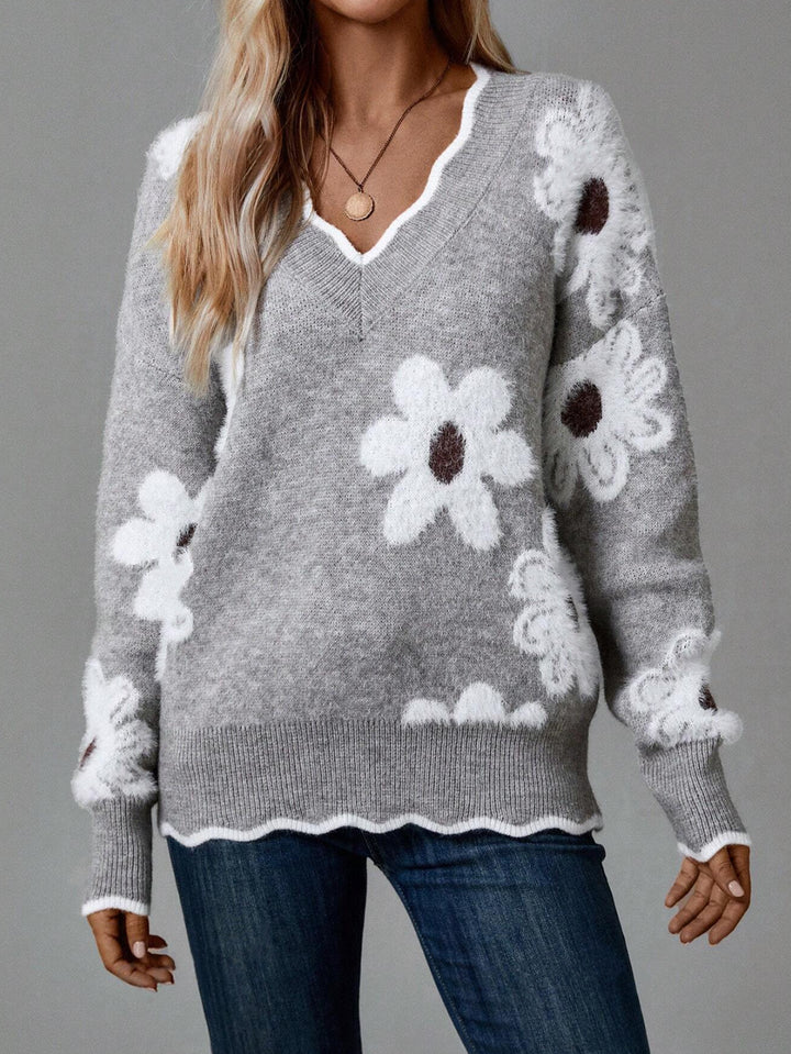 TESSA™ – Floral V-Neck Knit Sweater