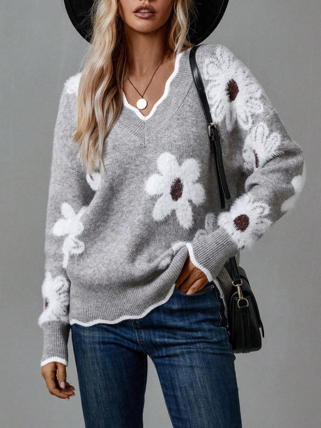 TESSA™ – Floral V-Neck Knit Sweater