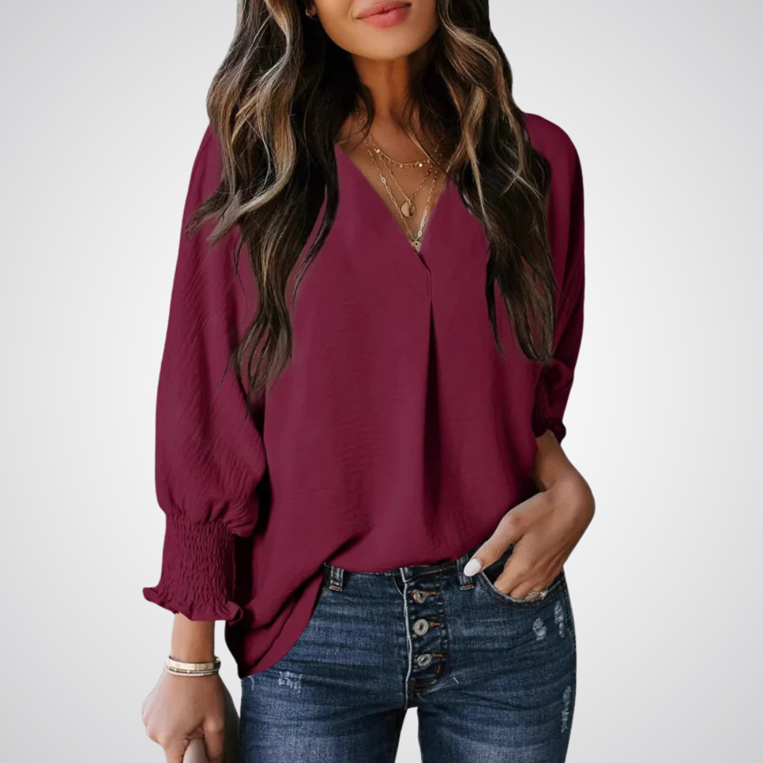 LEILA™ – Classic V-Neck Tunic Blouse