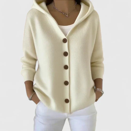 ELISORA™ – Button-Up Hooded Cardigan