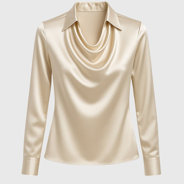SERENA™ – Draped Collar Satin Blouse