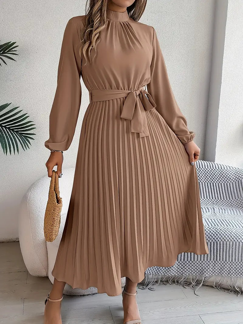Jasmine | Women’s Long Sleeve Pleated Belted Dress