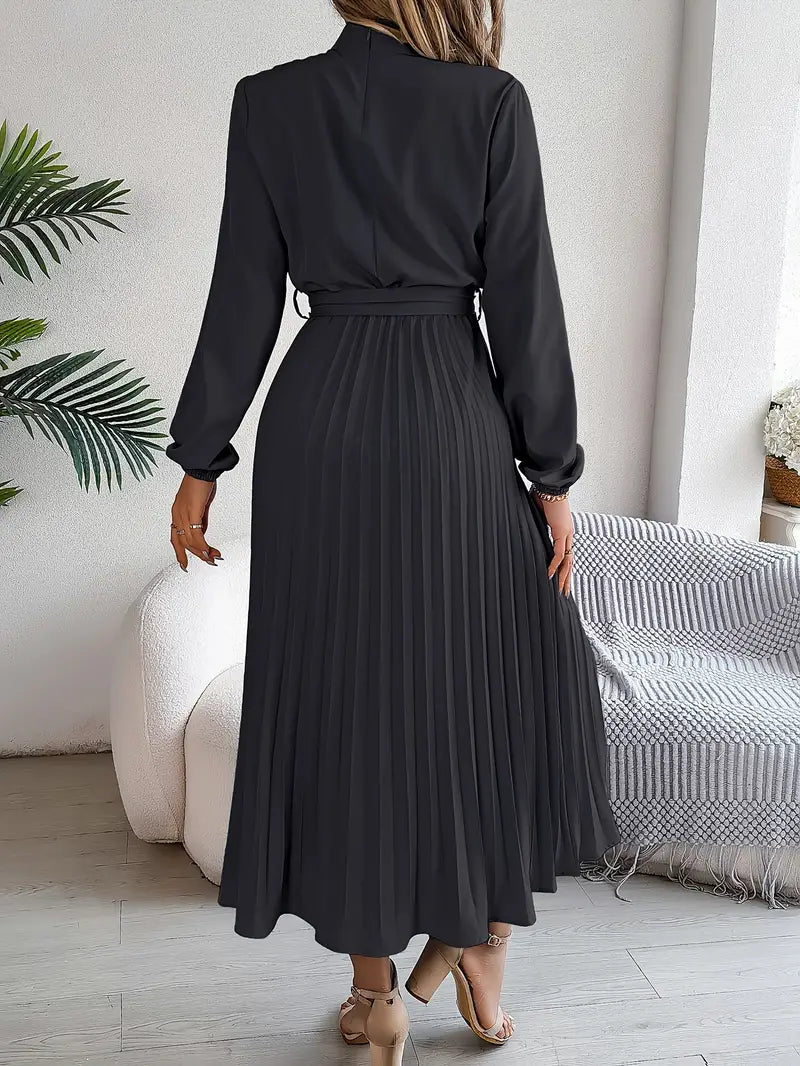 Jasmine | Women’s Long Sleeve Pleated Belted Dress