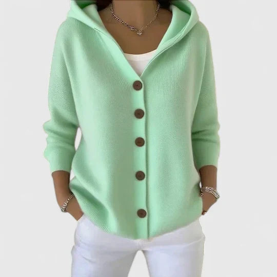 ELISORA™ – Button-Up Hooded Cardigan