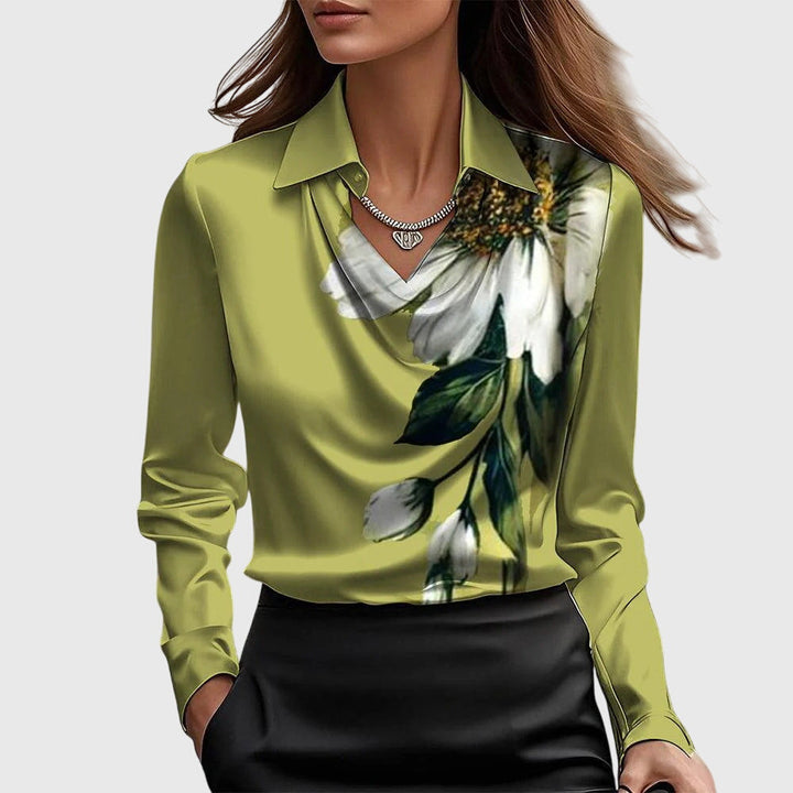 SERENA™ – Draped Collar Satin Blouse